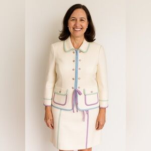 St. John Collection Cream Lilac Mint Separates Suit Blazer Jacket Skirt 10 12